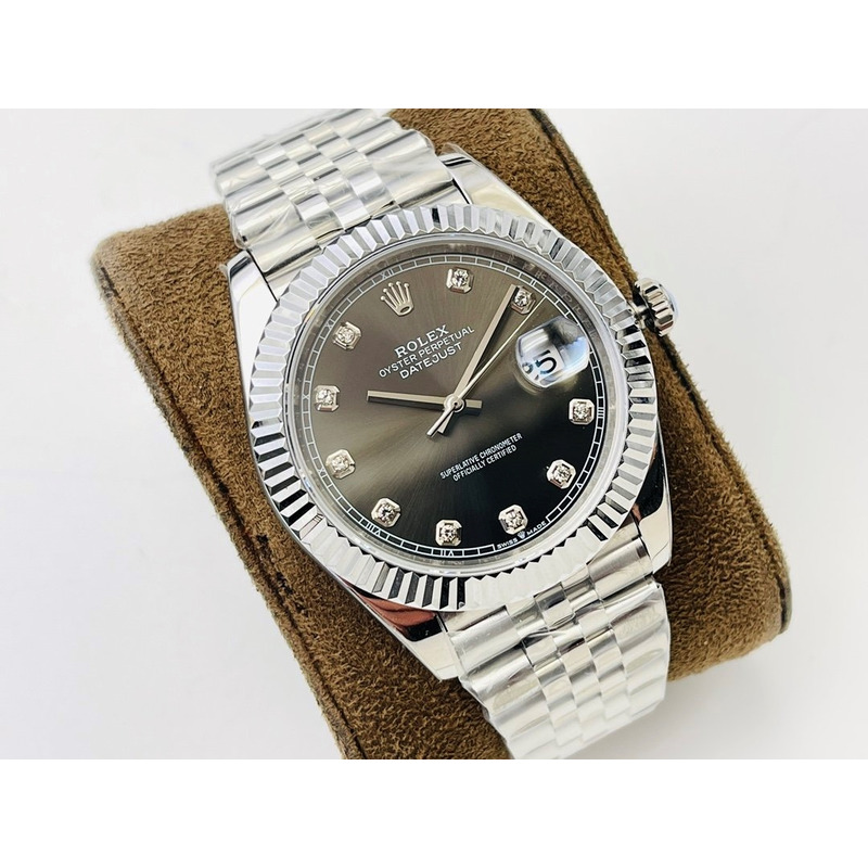 Rolex Stainless Steel Grey Dial Diamonds Inside  41MM