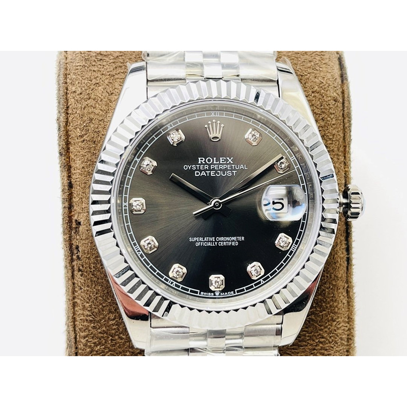 Rolex Stainless Steel Grey Dial Diamonds Inside  41MM