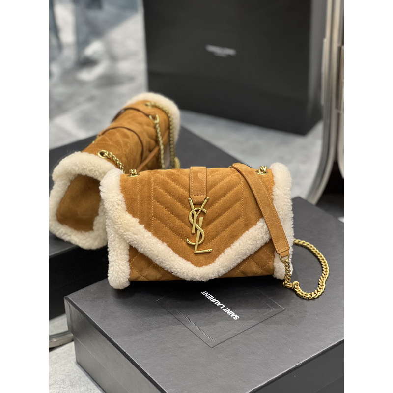 SAINT LAURENT Envelope Small Shearling-suede Shoulder Bag