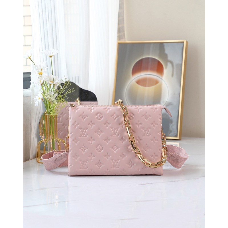 l**is V*t*n monogram-embossed puffy lambskin coussin pm bag pink