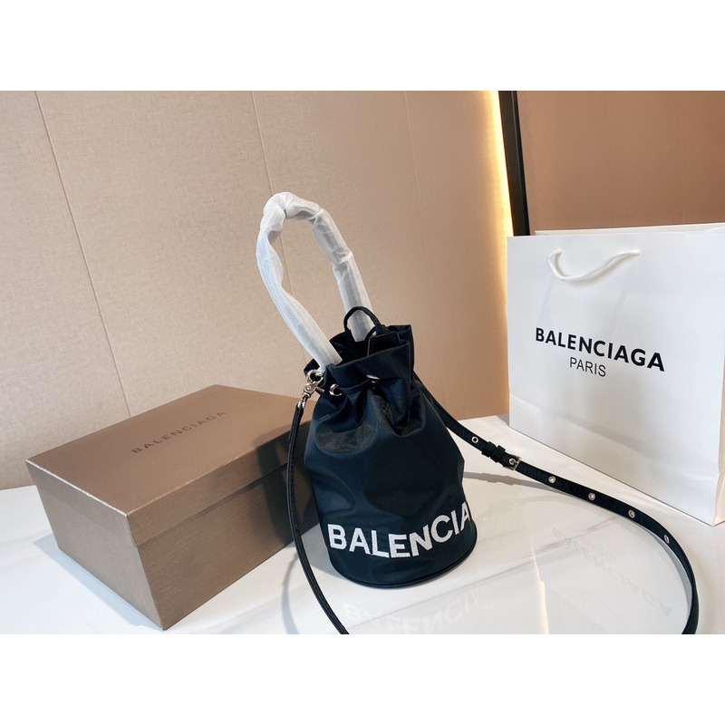 Ba*len*cia*ga wheel logo print drawstring nylon bucket bag