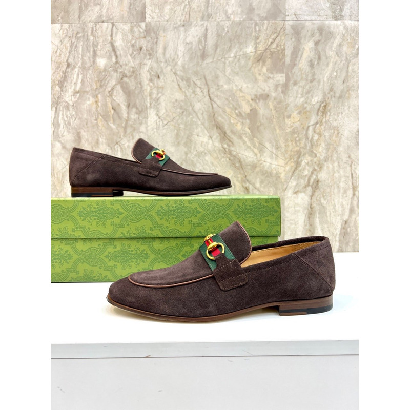 G*u*i brown suede web horsebit slip on loafers