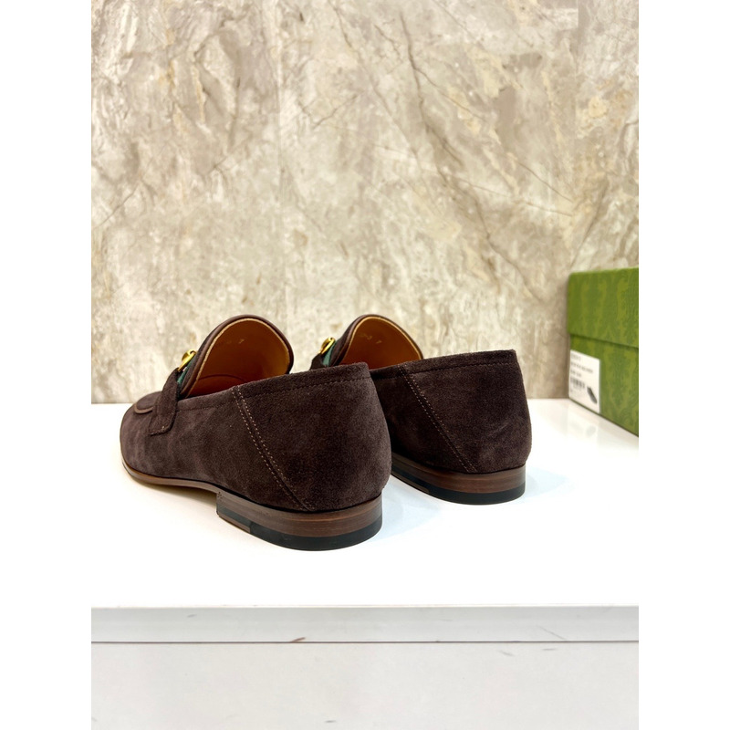 G*u*i brown suede web horsebit slip on loafers