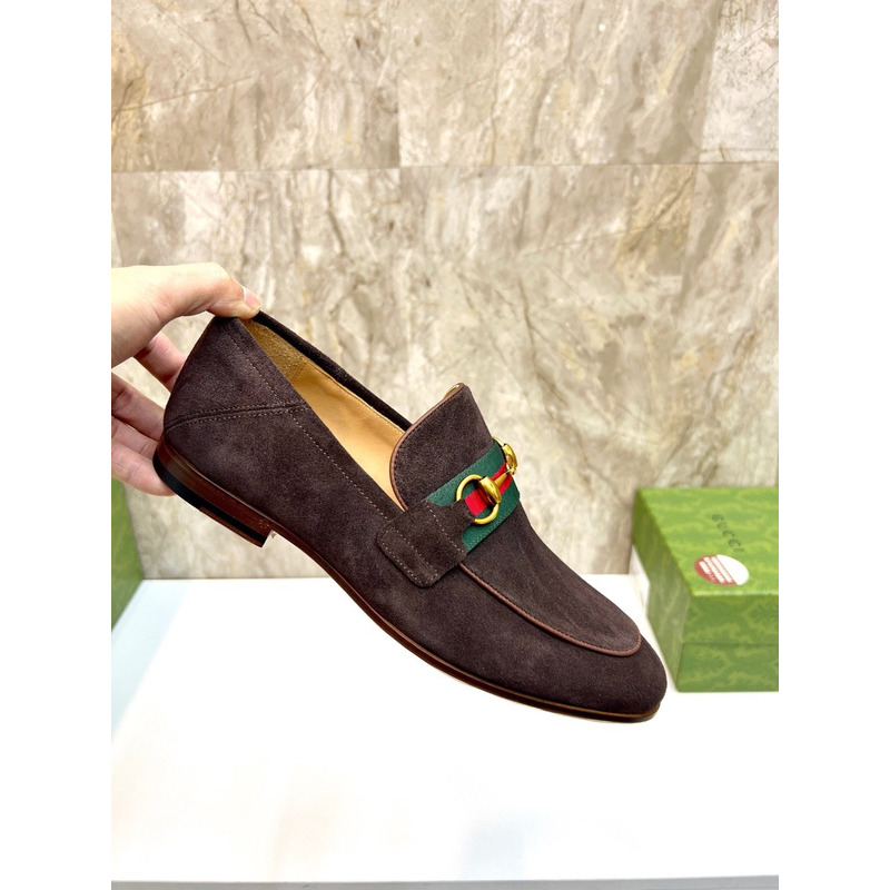 G*u*i brown suede web horsebit slip on loafers