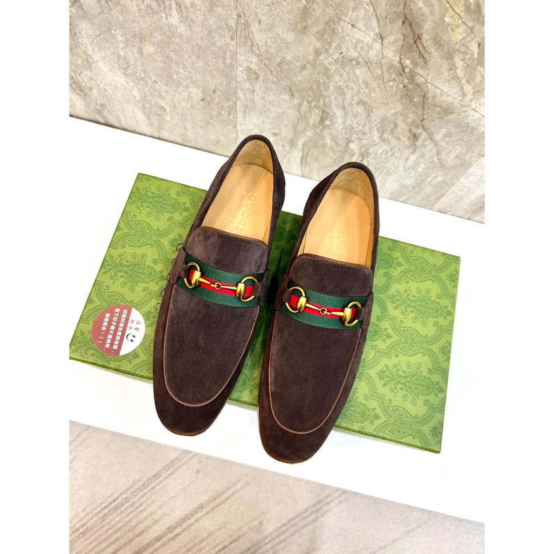 G*u*i brown suede web horsebit slip on loafers