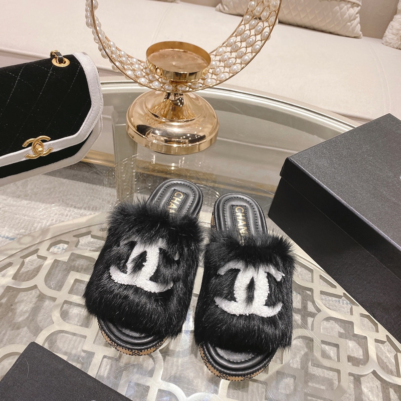 Ch*el mules shearling lambskin black and white