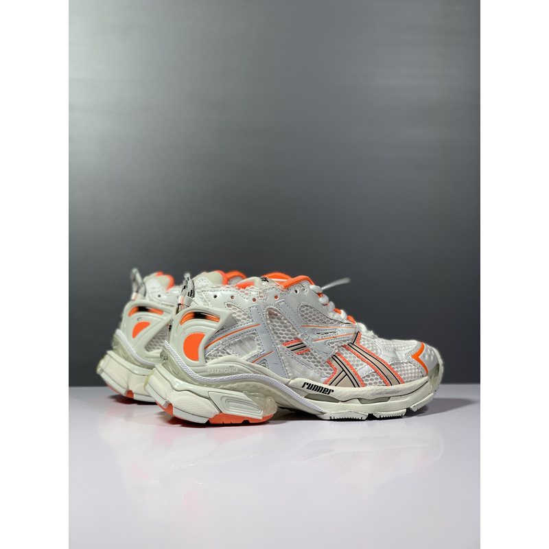 Ba*len*cia*ga runner sneaker in neon orange and off-white mesh and nylon