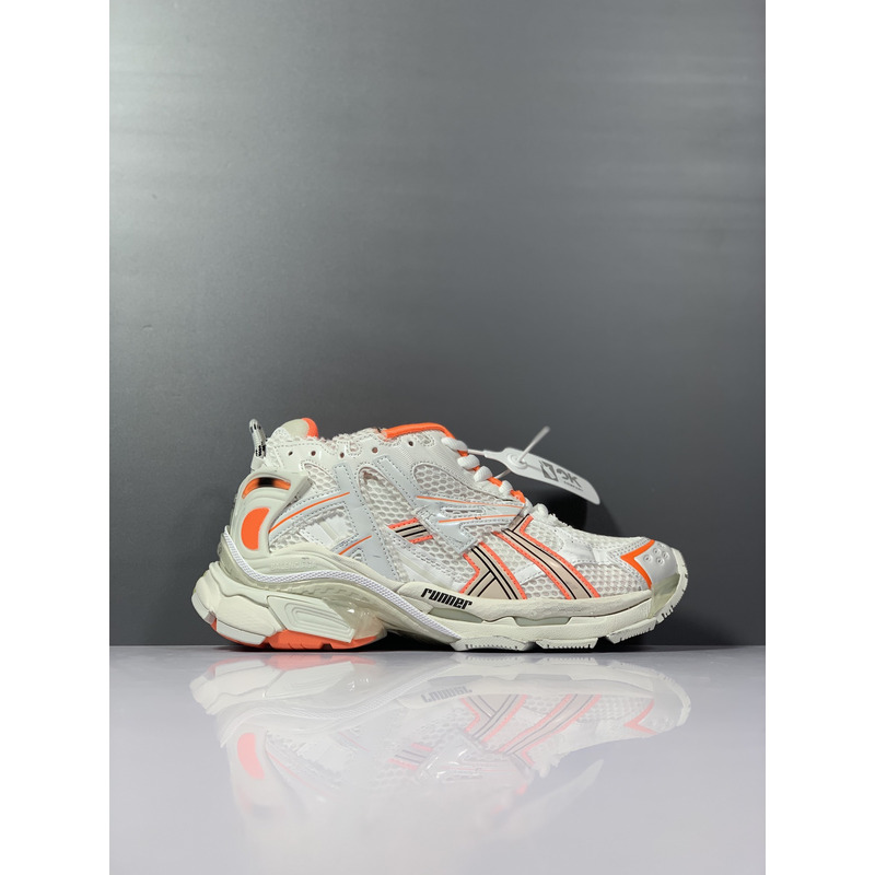 Ba*len*cia*ga runner sneaker in neon orange and off-white mesh and nylon