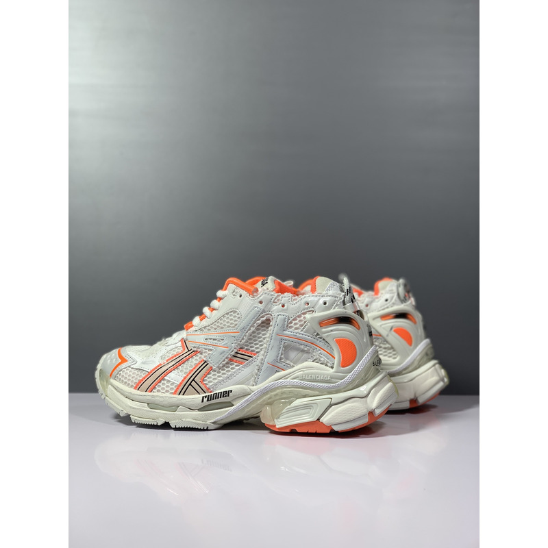 Ba*len*cia*ga runner sneaker in neon orange and off-white mesh and nylon