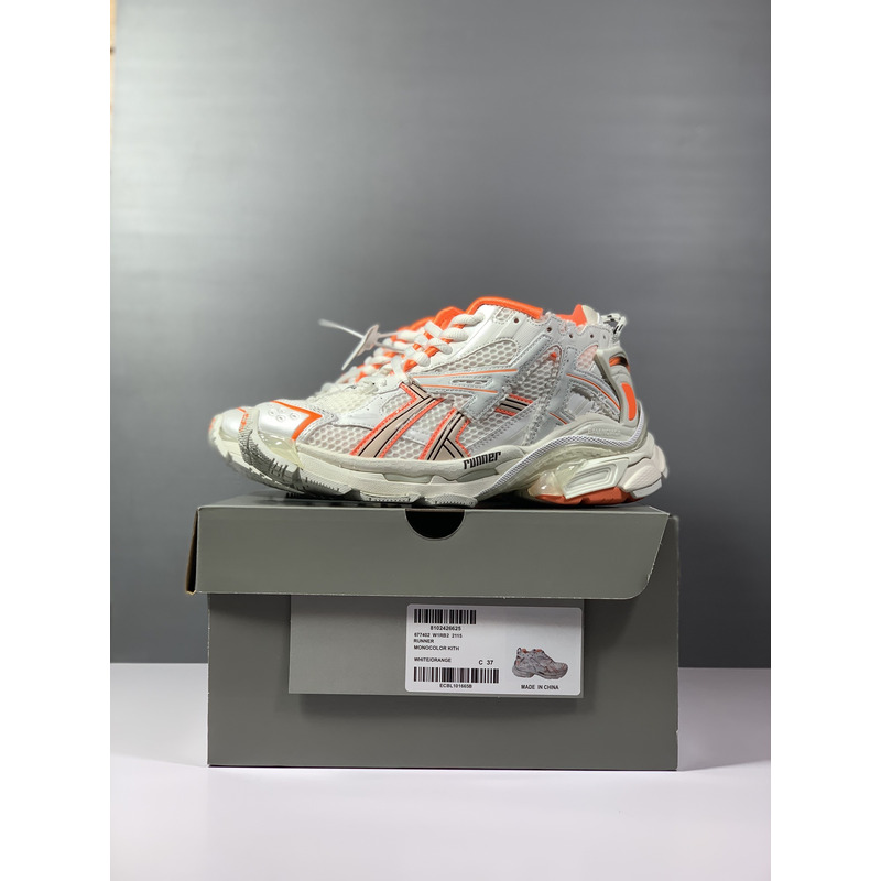 Ba*len*cia*ga runner sneaker in neon orange and off-white mesh and nylon