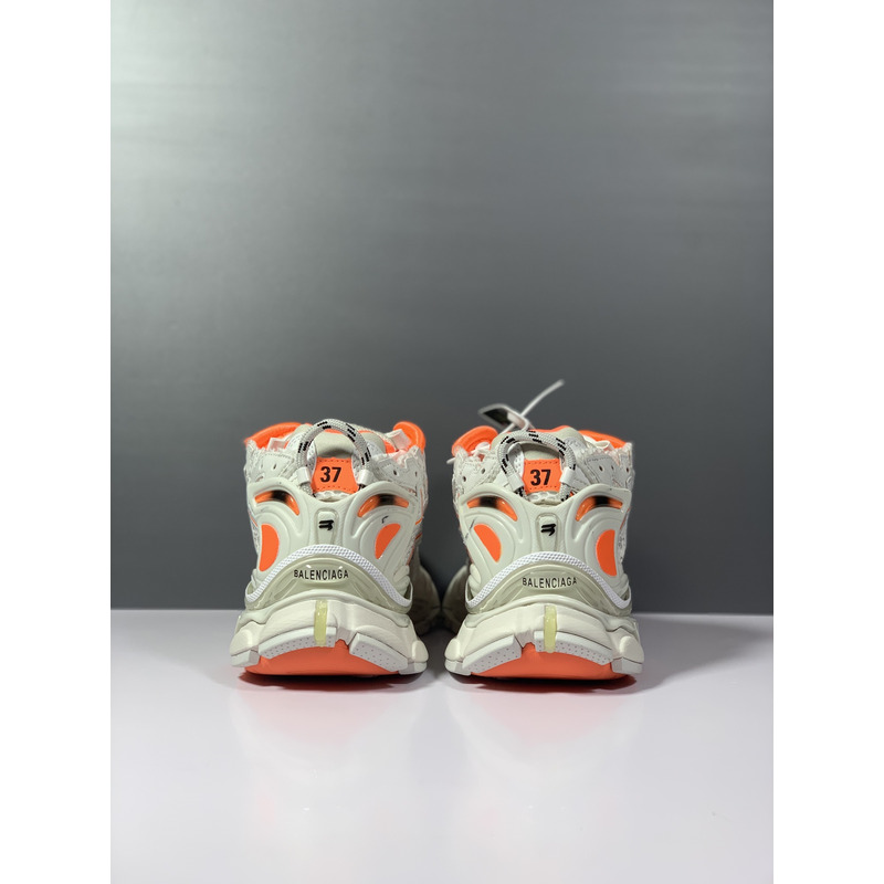 Ba*len*cia*ga runner sneaker in neon orange and off-white mesh and nylon