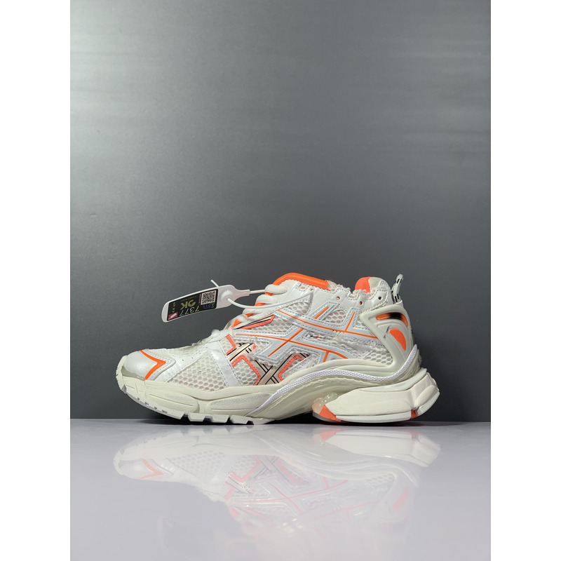 Ba*len*cia*ga runner sneaker in neon orange and off-white mesh and nylon