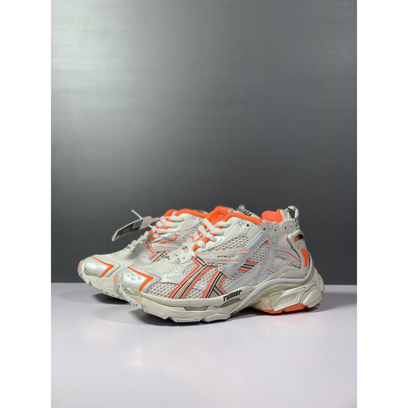 Ba*len*cia*ga runner sneaker in neon orange and off-white mesh and nylon