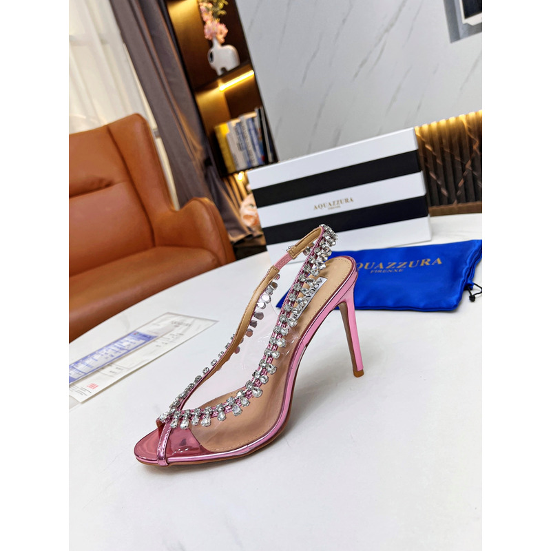 Aquazzura Temptation Crystal Embellished Open Toe Pumps Pink