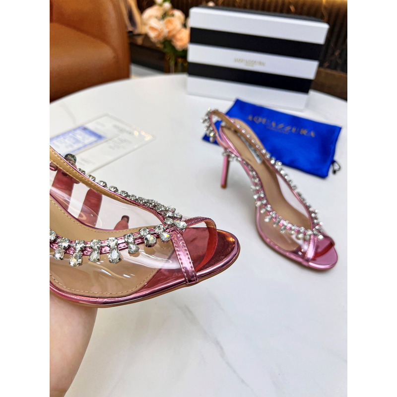 Aquazzura Temptation Crystal Embellished Open Toe Pumps Pink