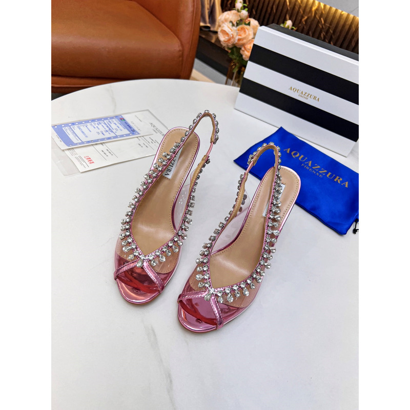 Aquazzura Temptation Crystal Embellished Open Toe Pumps Pink