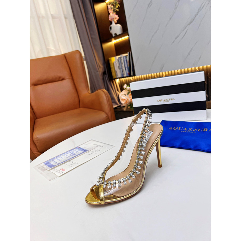 Aquazzura Temptation Crystal Embellished Open Toe Pumps Gold