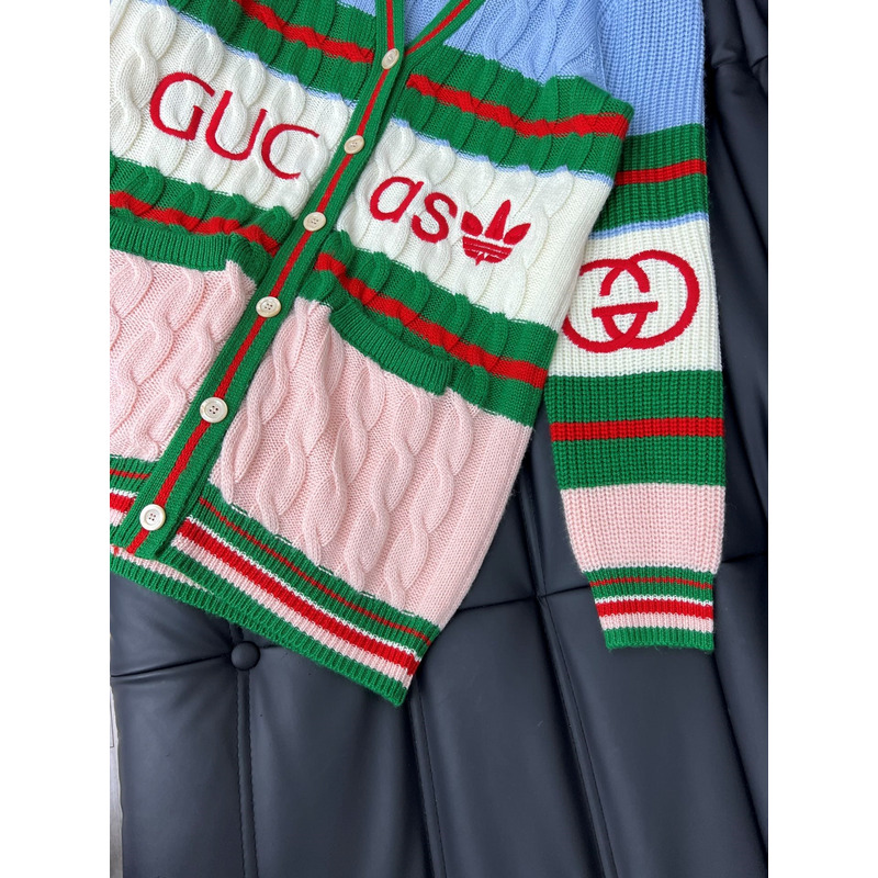 g*u*i x Ad*s wool cardigan pink and blue