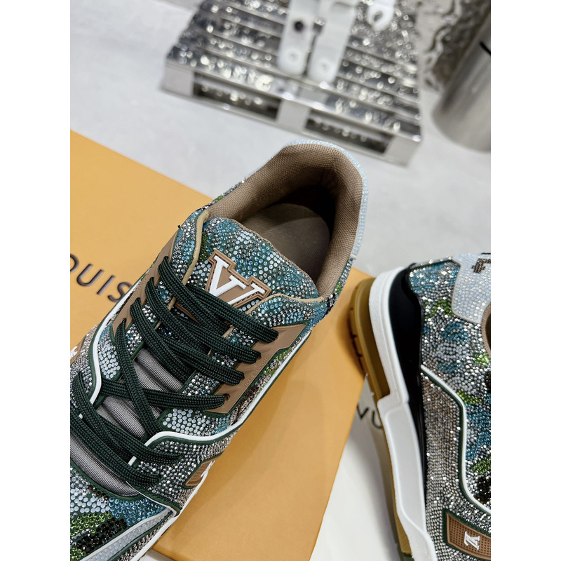 l**is V*t*n trainer sneaker with sparkling crystals khaki green