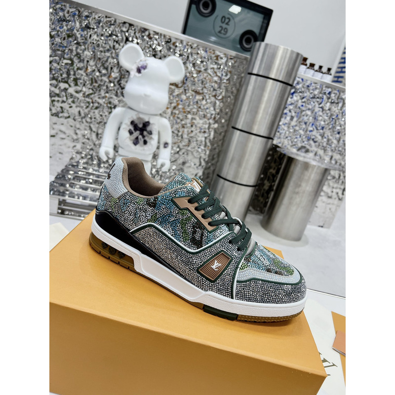 l**is V*t*n trainer sneaker with sparkling crystals khaki green