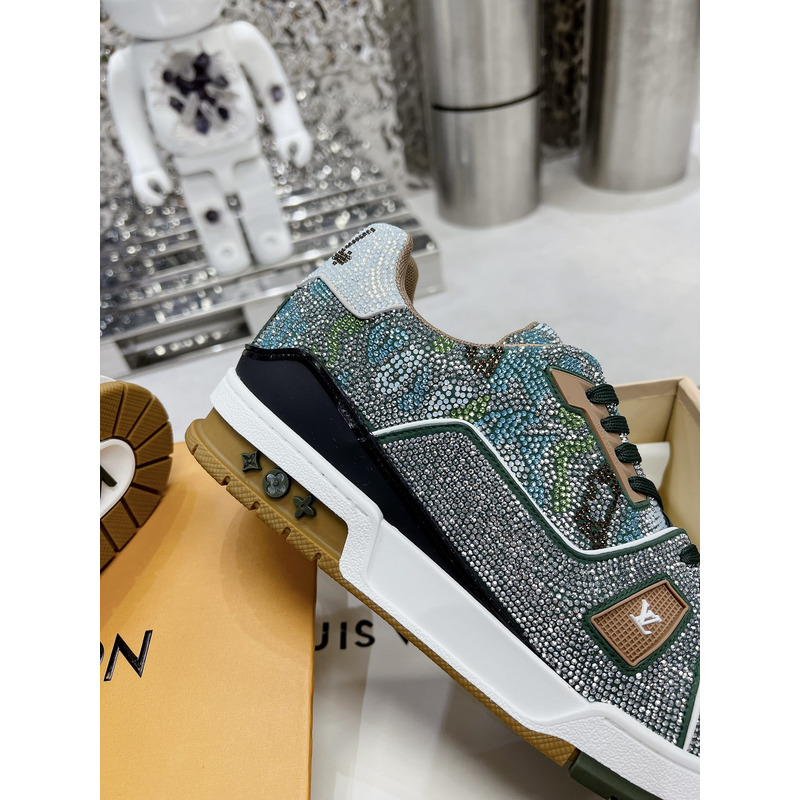 l**is V*t*n trainer sneaker with sparkling crystals khaki green