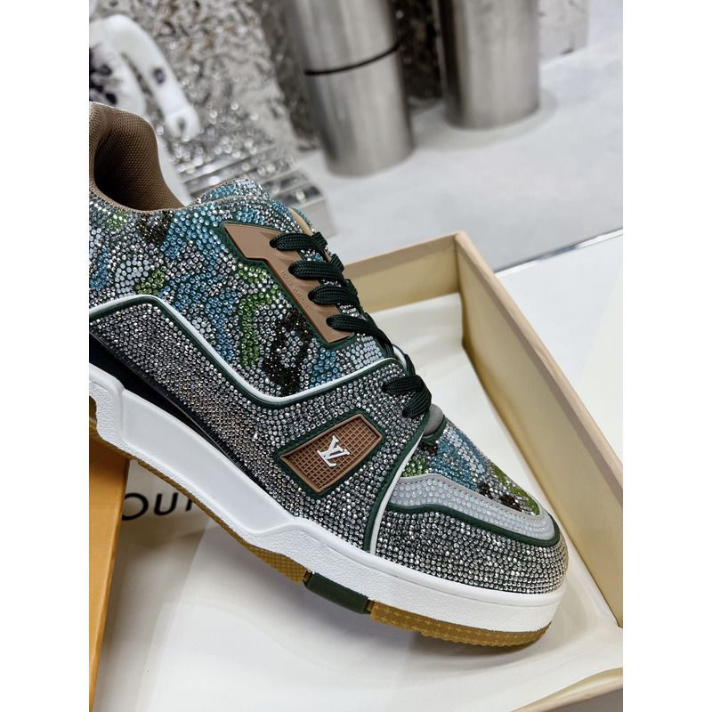 l**is V*t*n trainer sneaker with sparkling crystals khaki green