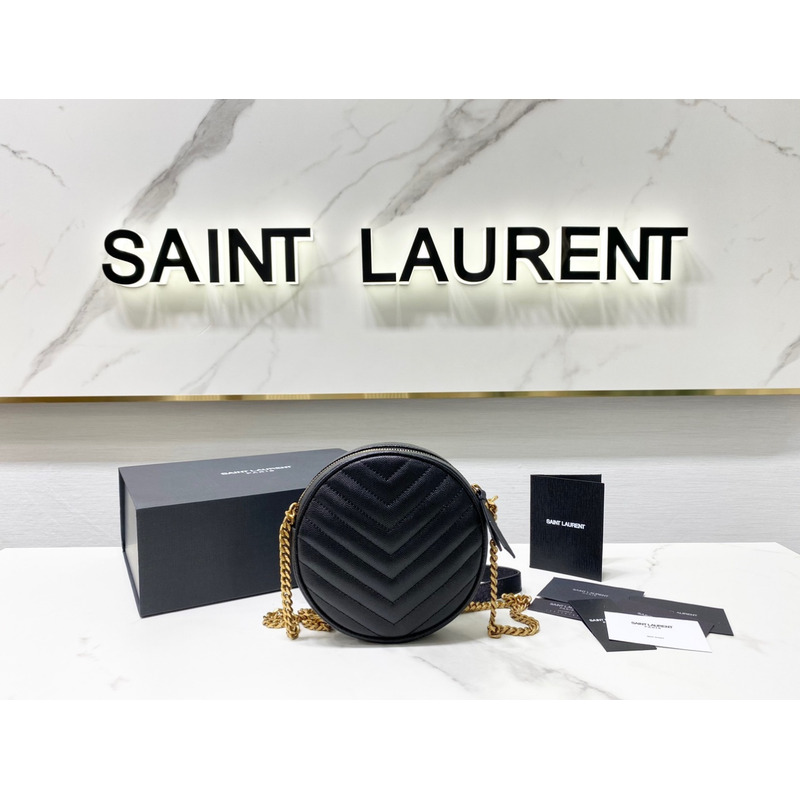 Saint Laurent Vinyle Round Quilted Leather Camera Bag