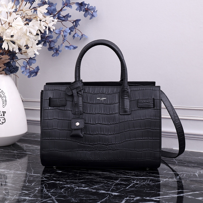 Saint Laurent Nano Sac de Jour Croc-Embossed Tote Bag