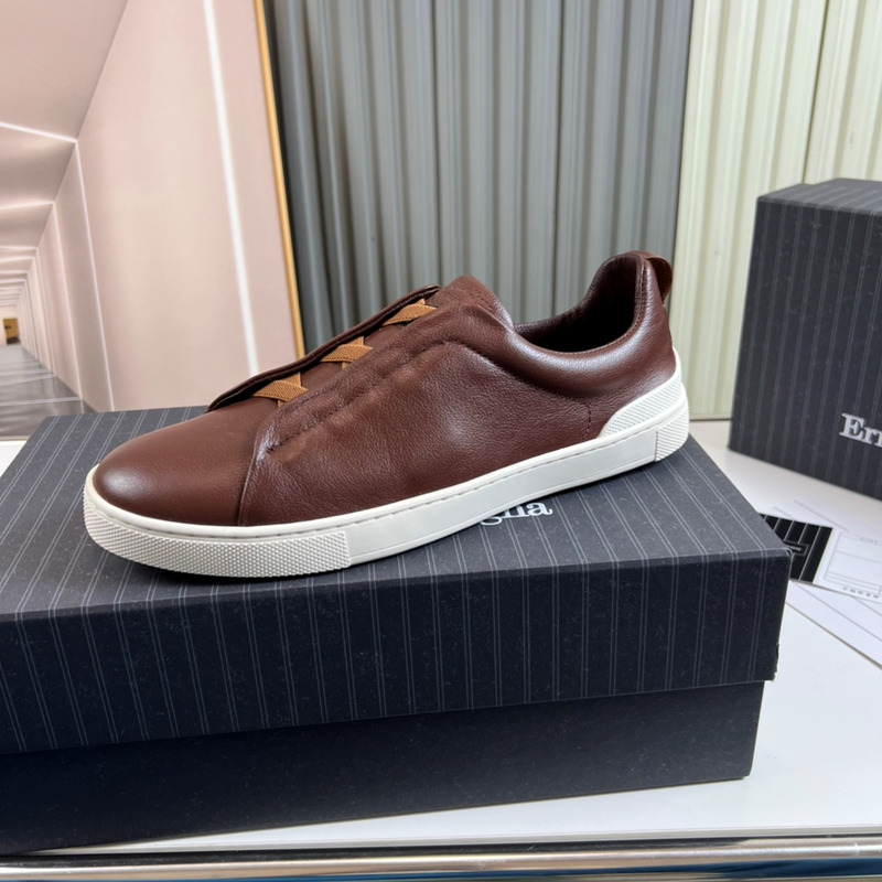 Ermenegildo Zegna Coffee DEERSKIN TRIPLE STITCH™ LOW TOP SNEAKERS