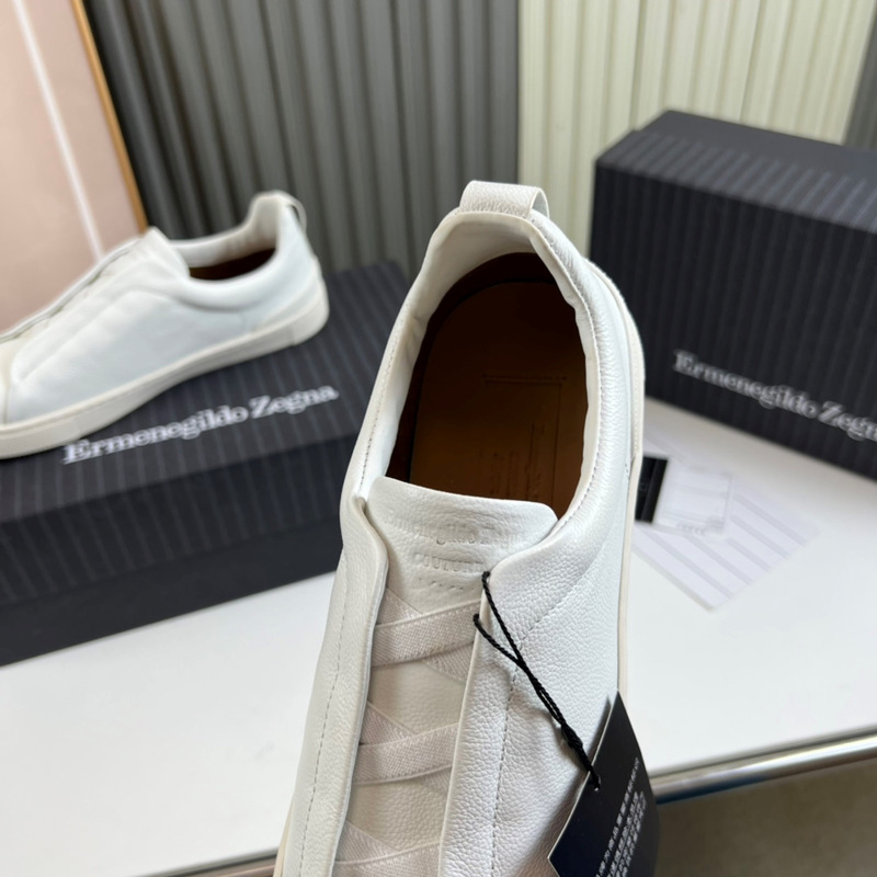 Ermenegildo Zegna White Deerskin Triple Stitch Low Top Sneaker