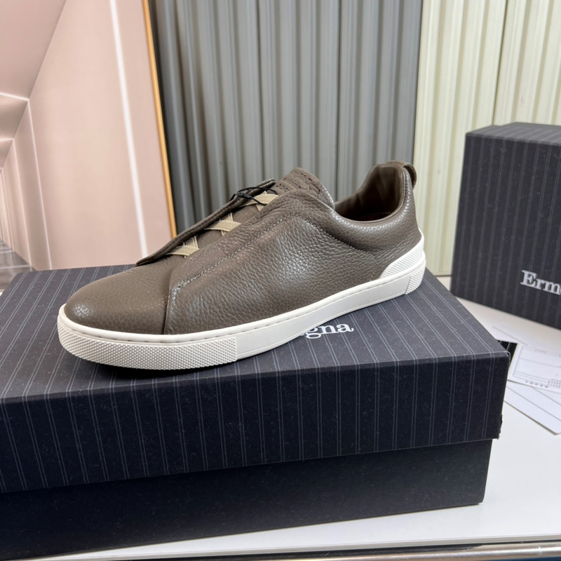 Ermenegildo Zegna Brown Deerskin Triple Stitch Low Top Sneaker