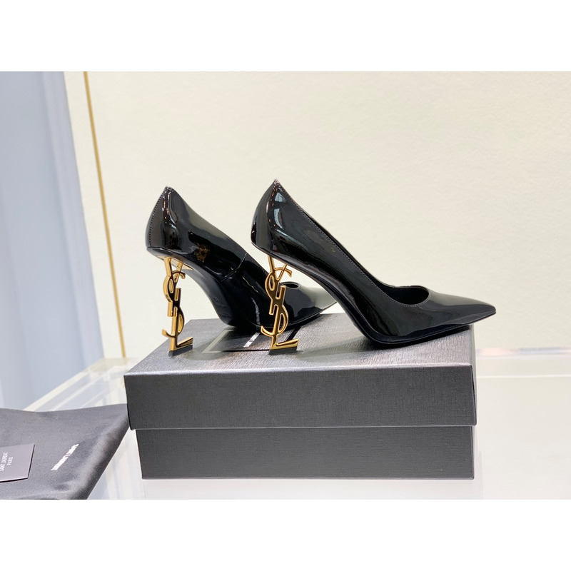 Saint Laurent Opyum Logo 110 Plaque Pumps Heels Gold