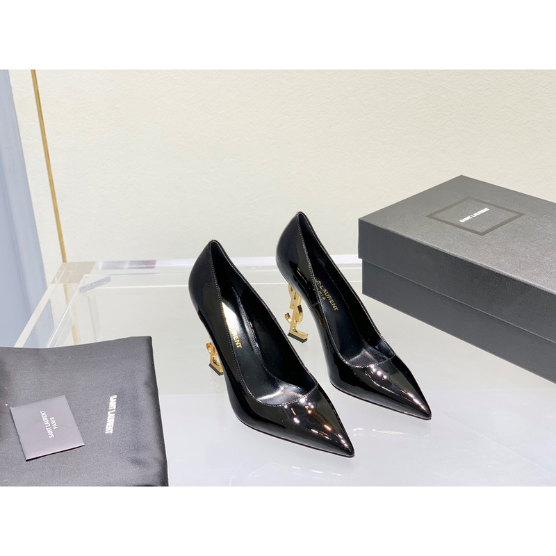 Saint Laurent Opyum Logo 110 Plaque Pumps Heels Gold