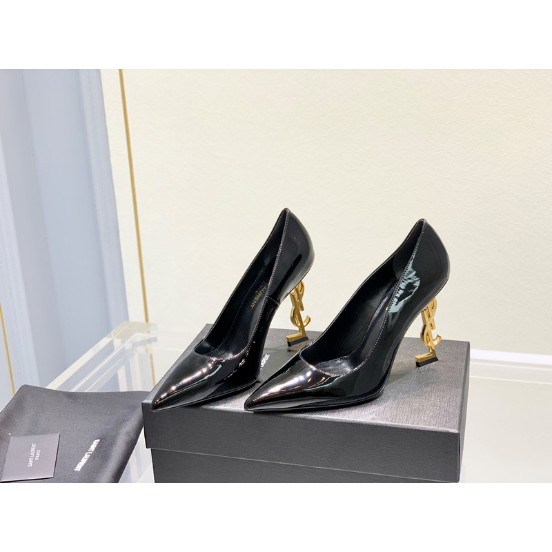 Saint Laurent Opyum Logo 110 Plaque Pumps Heels Gold