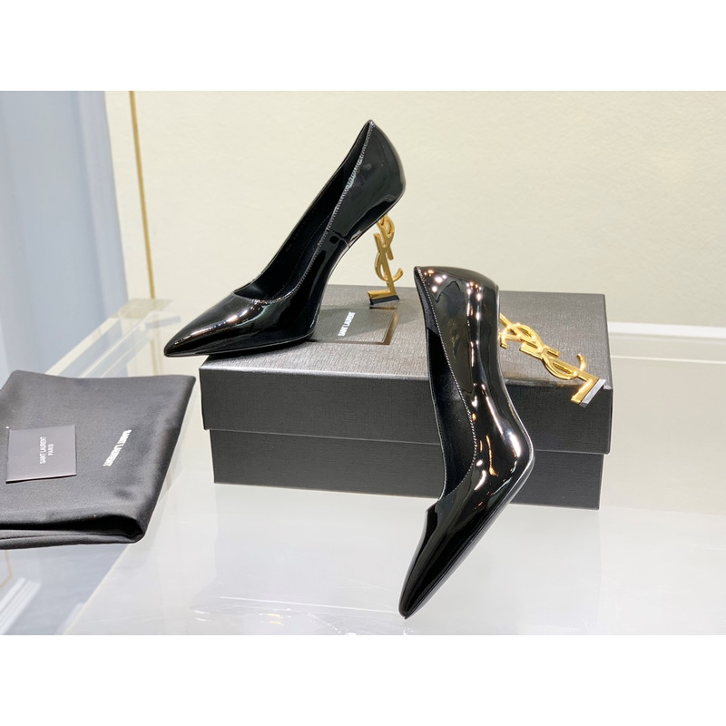 Saint Laurent Opyum Logo 110 Plaque Pumps Heels Gold