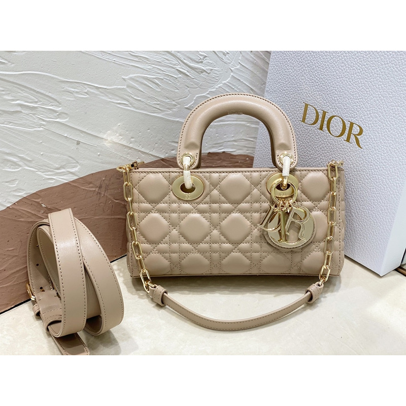 D*or small lady d-joy bag sand-brown lambskin cannage