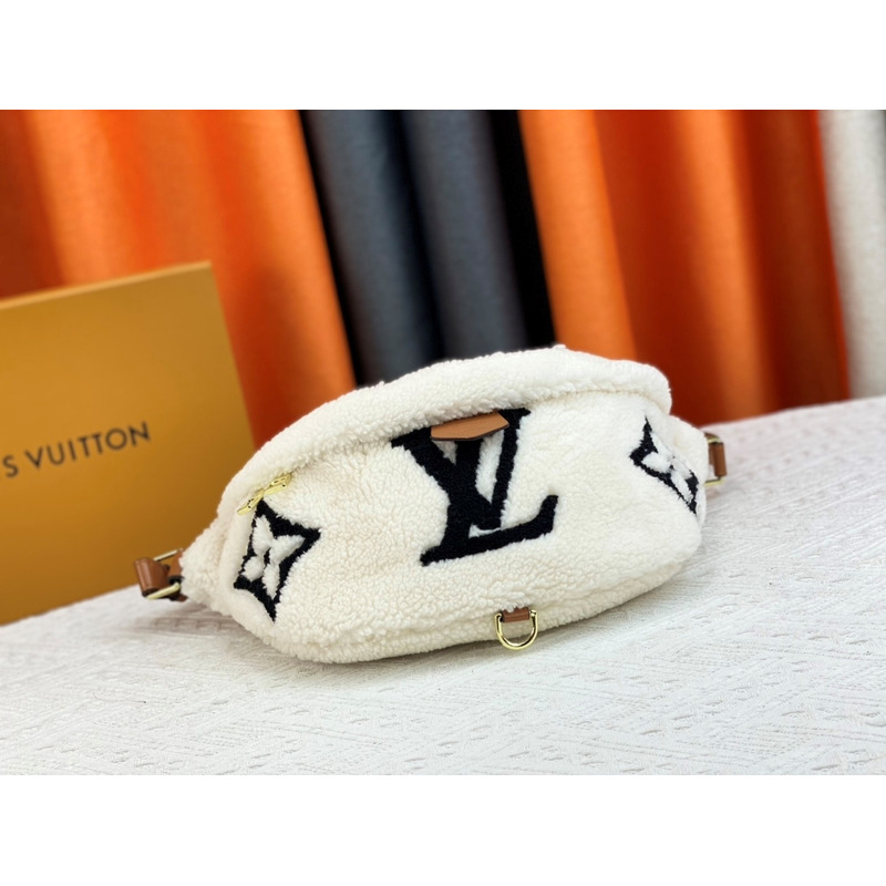 l**is V*t*n monogram shearling bumbag white