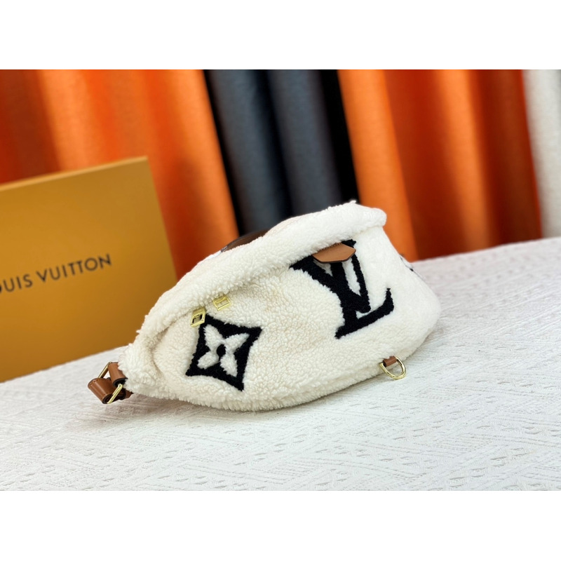 l**is V*t*n monogram shearling bumbag white