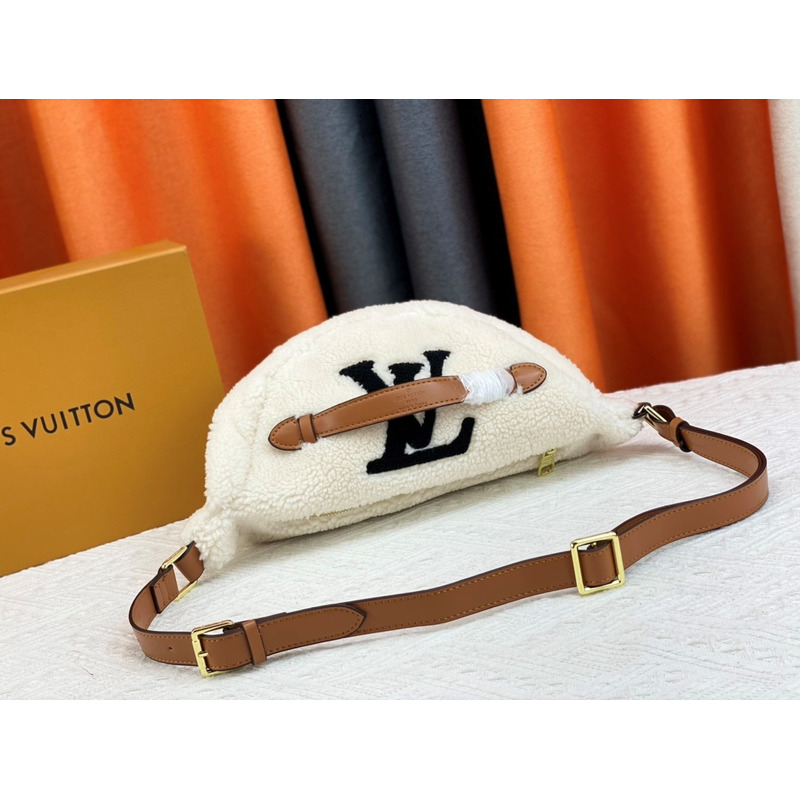 l**is V*t*n monogram shearling bumbag white