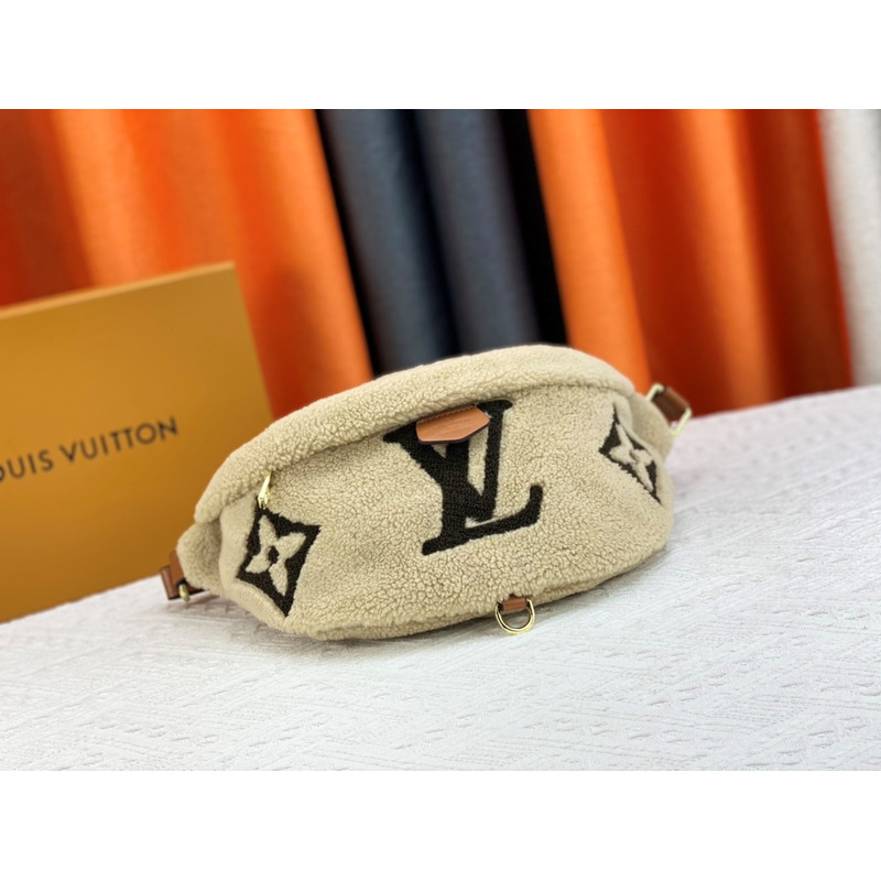 l**is V*t*n monogram shearling bumbag khaki with black logo