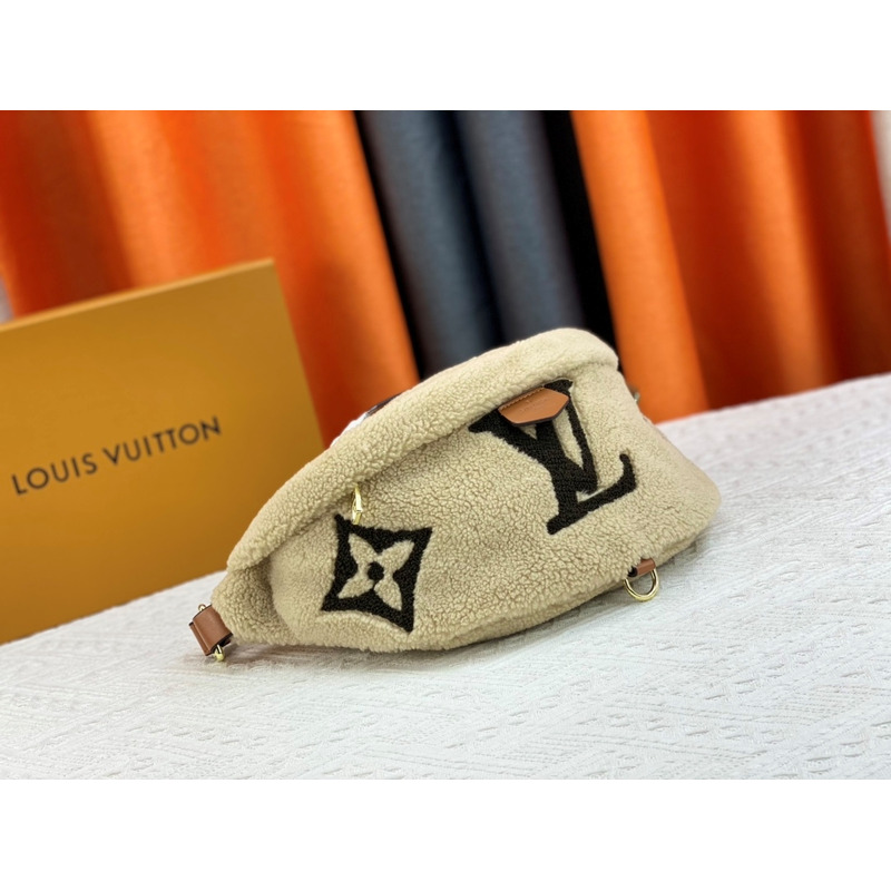 l**is V*t*n monogram shearling bumbag khaki with black logo