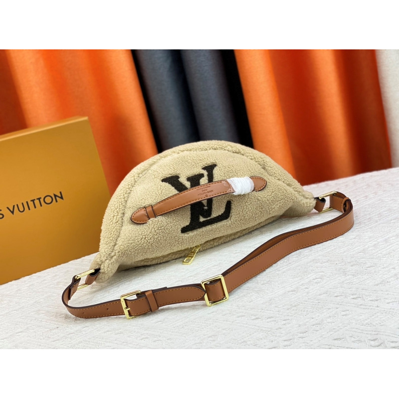 l**is V*t*n monogram shearling bumbag khaki with black logo