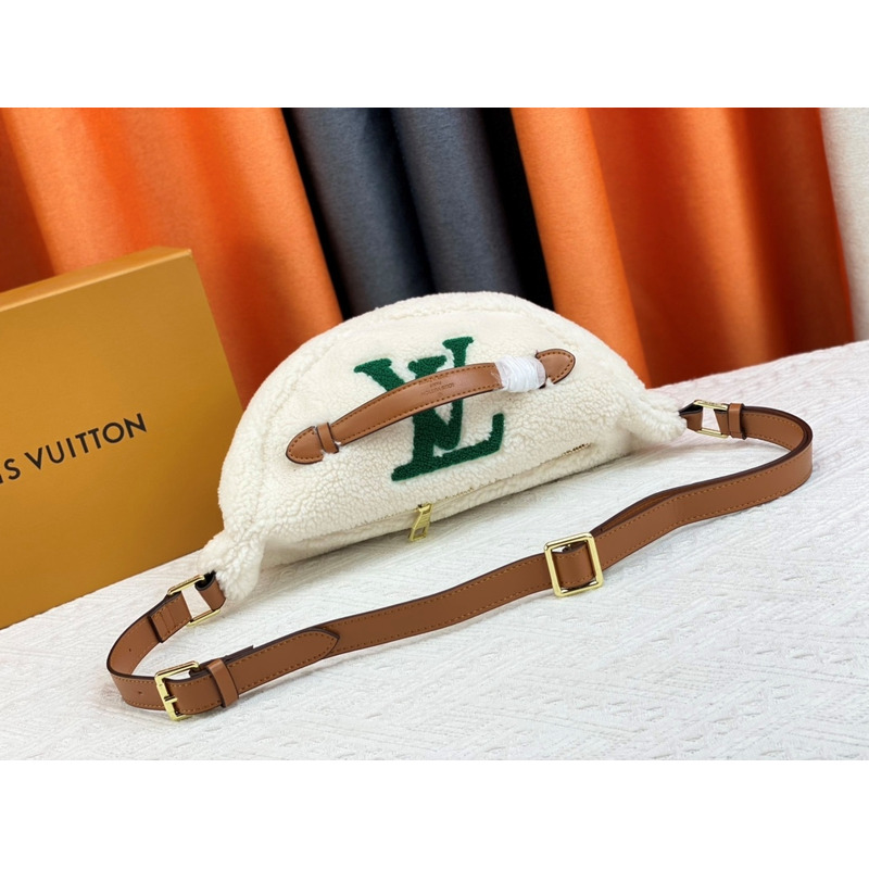 l**is V*t*n monogram shearling bumbag white with red logo