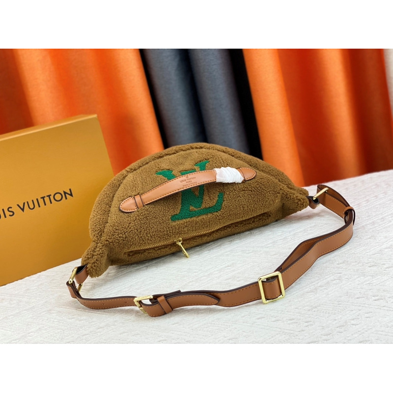 l**is V*t*n monogram shearling bumbag brown with red logo