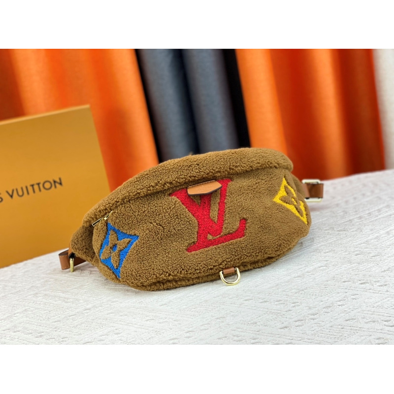 l**is V*t*n monogram shearling bumbag brown with red logo