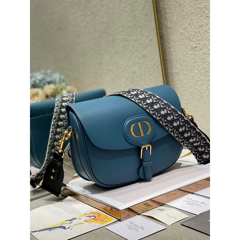 D*or large D*or bobby bag blue denim glossy calfskin