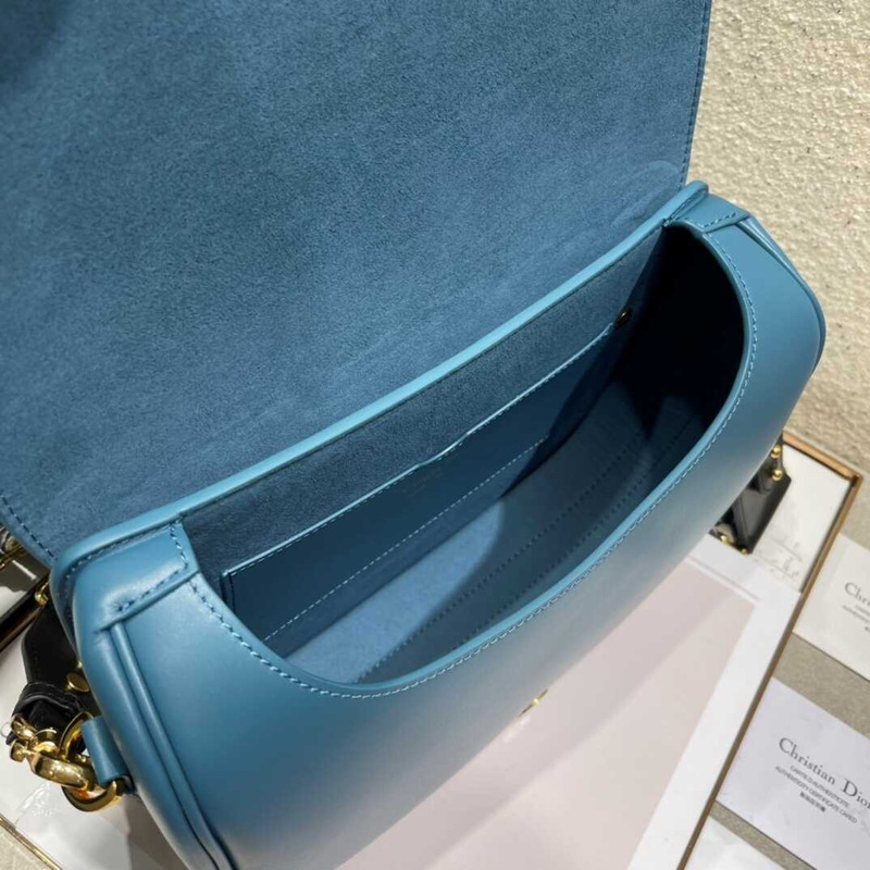 D*or large D*or bobby bag blue denim glossy calfskin