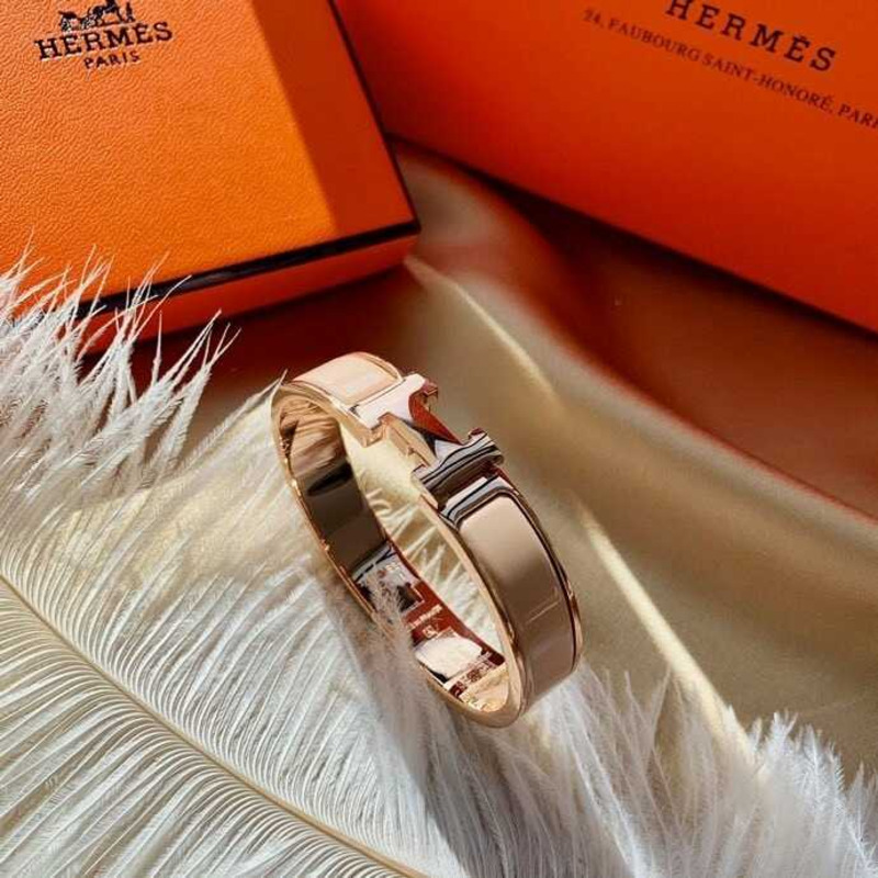 H**mes pink enamel rose gold h buckle bracelet