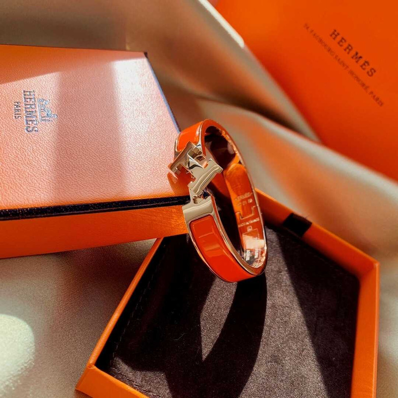 H**mes orange enamel gold h buckle bracelet