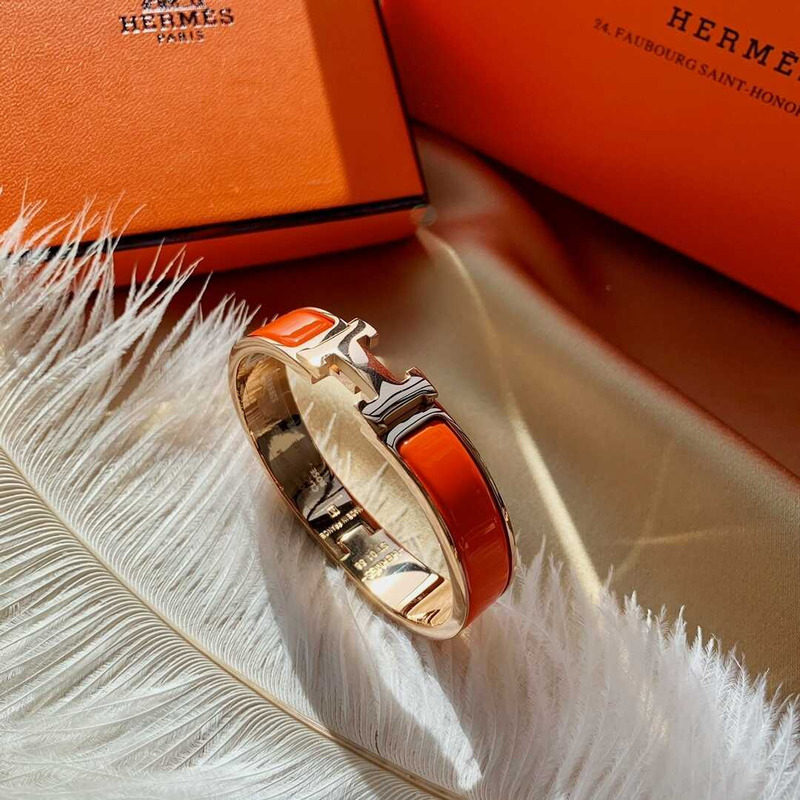 H**mes orange enamel gold h buckle bracelet